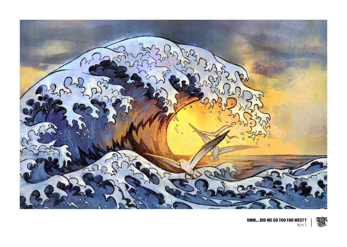 Wave, sun, blue, birds, art, poster - Yullia T